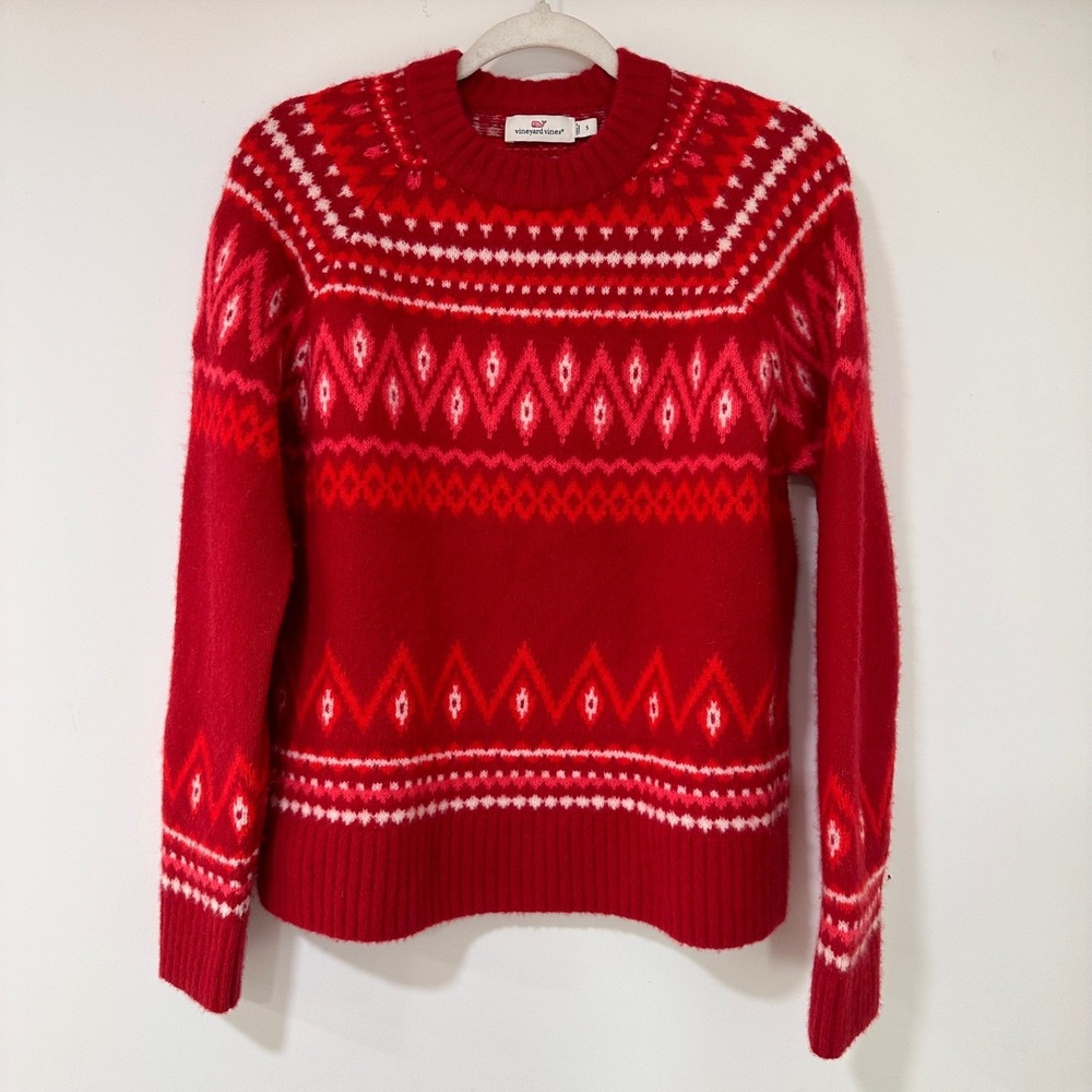 Vineyard Vines Fair Isle Cashmere Blend Sweater Womens Small Red Pink | Nordic